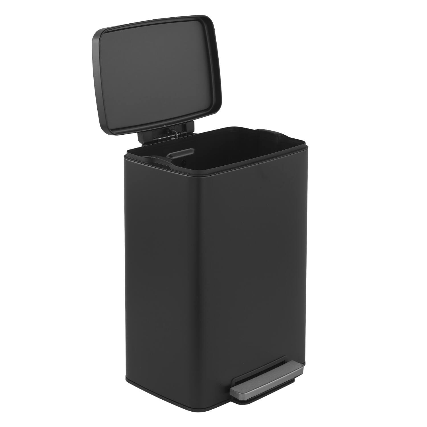 Left. Innovaze - 13 Gal./50 Liter Rectangular Stainless Steel Step-on Trash Can for Kitchen - Matt Black.