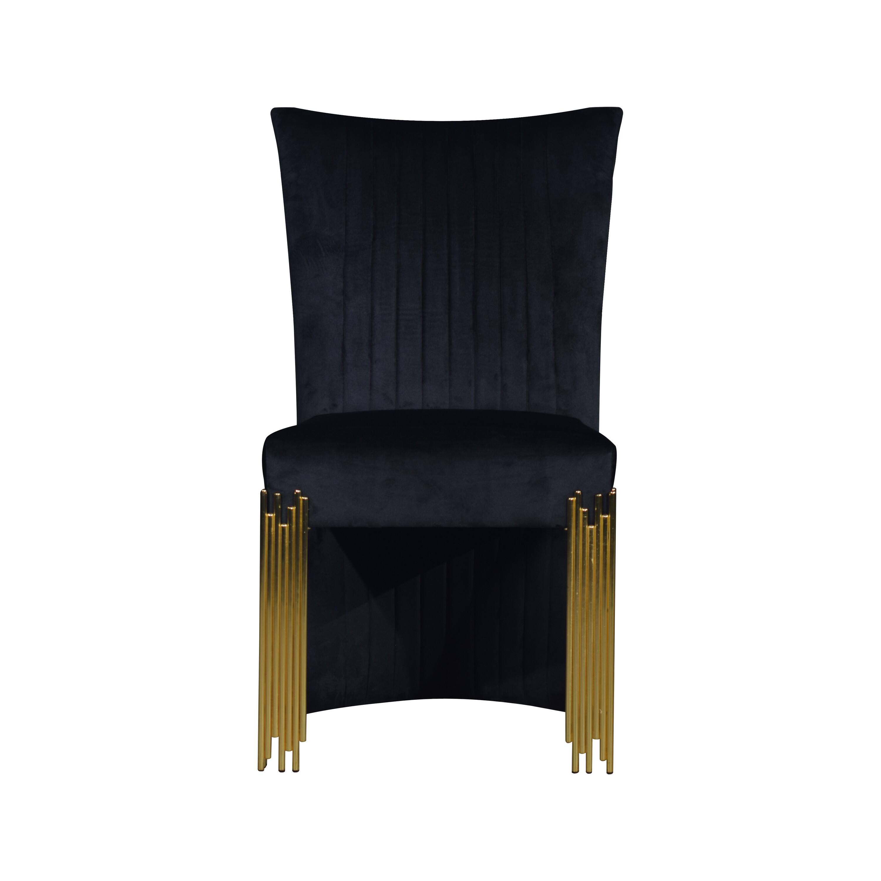 Angle. Manhattan Lane - Theo Dining Chair Set of 2, Retro Midnight  Velvet,  Metal - Midnight Black, Gold.