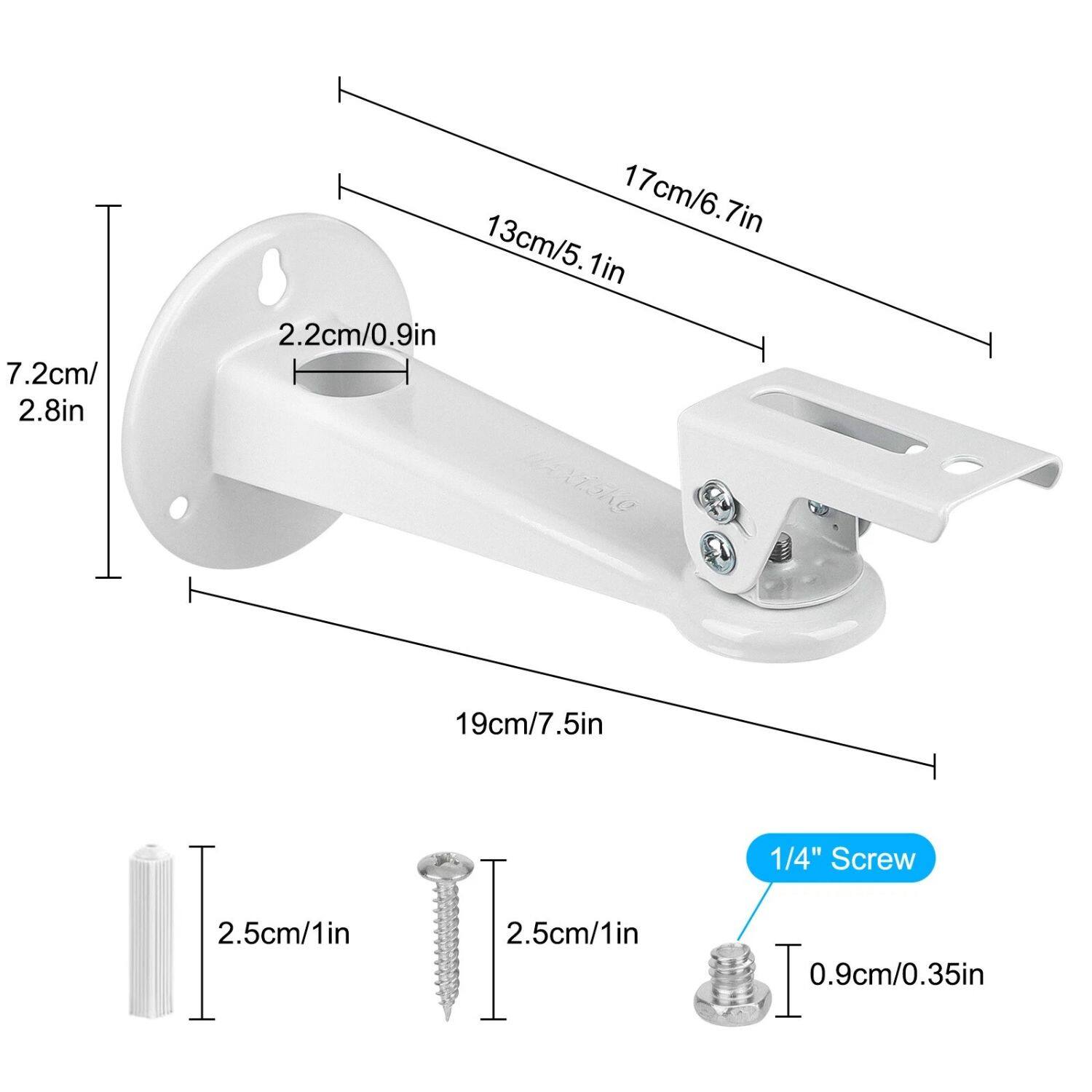 7.2cm/ 2.8in, 17cm/6.7in, 7in, 13cm/5.1in, 2.2cm/0.9in, 19cm/7.5in, 2.5cm/1in, 2.5cm/1in, 1/4" Screw, 0.9cm/0.35in