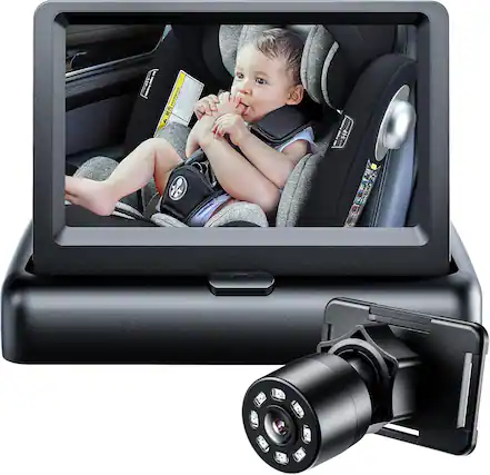 Front. PRIMEPLUS - Baby Car Camera - 4.3" 1080P HD Monitor with Night Vision, 149° Wide-Angle, 360° Swivel, Anti-Slip Mat, 12V Plug & Play.
