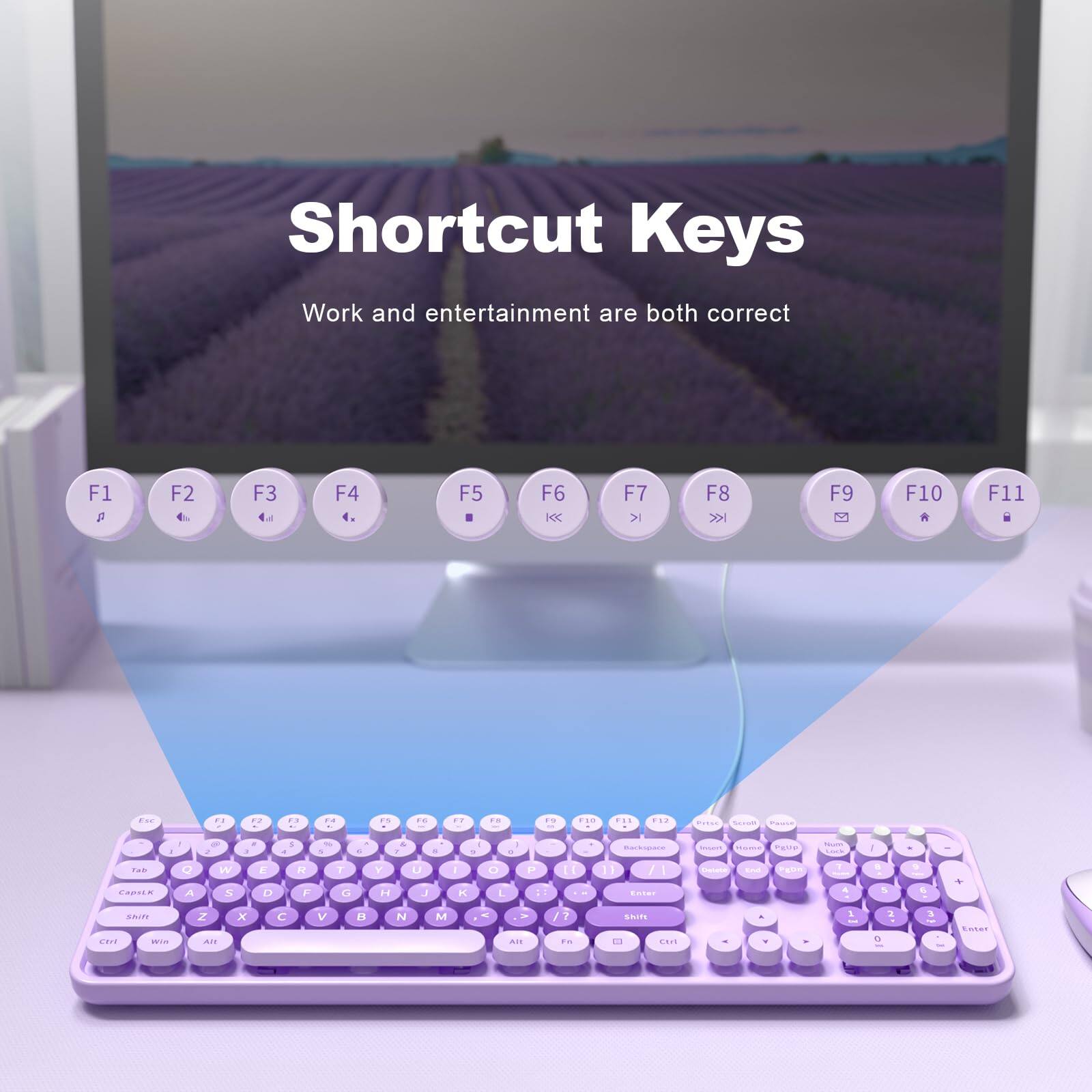Shortcut Keys  
Work and entertainment are both correct

F1  
F2  
F3  
F4  
F5  
F6  
F7  
F8  
F9  
F10  
F11  

Esc  
Tab  
Caps Lock  
Shift  
Ctrl  
Win  
Alt  
Backspace  
Home  
PgUp  
Num Lock  
End  
PgDn  
Del  

Q  
W  
E  
R  
T  
Y  
U  
I  
O  
P  
A  
S  
D  
F  
G  
H  
J  
K  
L  
Enter  
Shift  
Z  
X  
C  
V  
B  
N  
M  
<  
>  
?