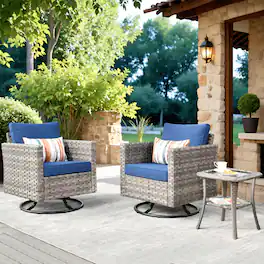 Ovios - 3 PCS Patio Furniture Set Swivel Rocking Chairs Wicker Glider Chairs with Side Table - Navy Blue
