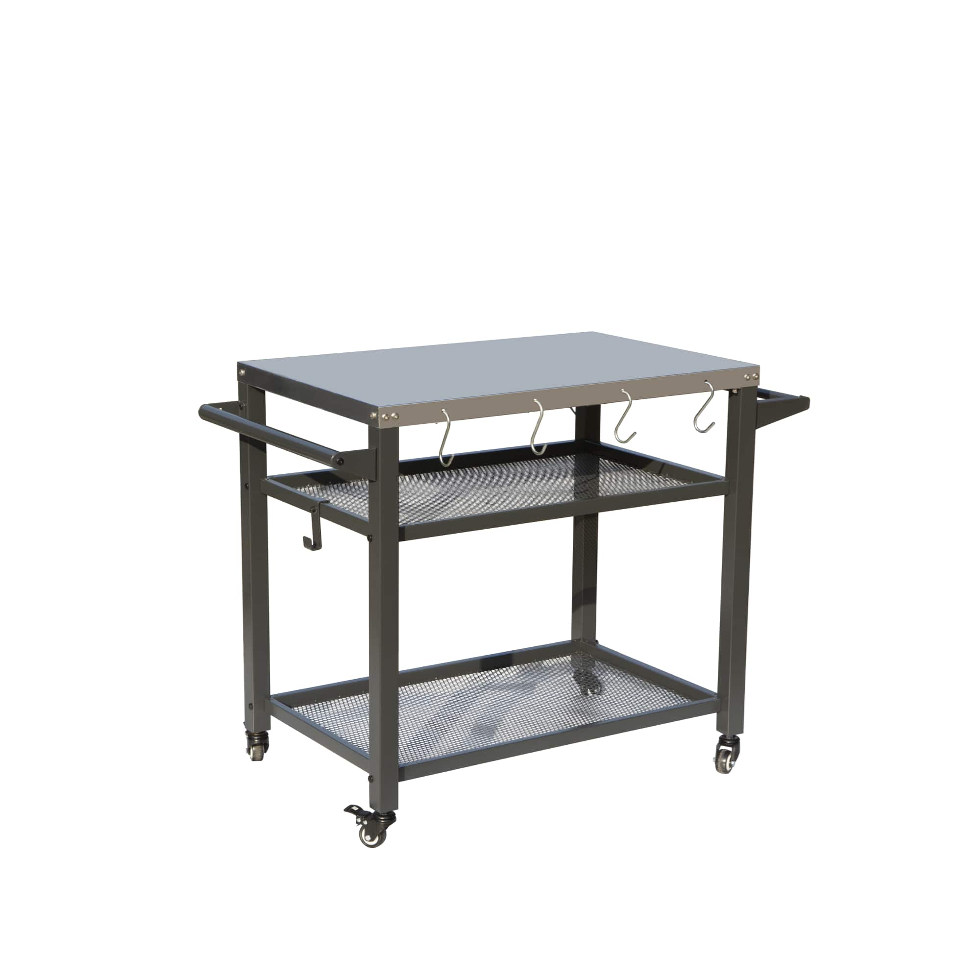 Boyel Living - 3 Shelf Outdoor Grill Cart with Wheels Food Prep Table with Tool Hooks and Propane Tank Hook - Gray