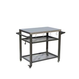 Boyel Living - 3 Shelf Outdoor Grill Cart with Wheels Food Prep Table with Tool Hooks and Propane Tank Hook - Gray