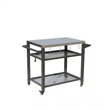 Front. Boyel Living - 3 Shelf Outdoor Grill Cart with Wheels Food Prep Table with Tool Hooks and Propane Tank Hook - Grey.