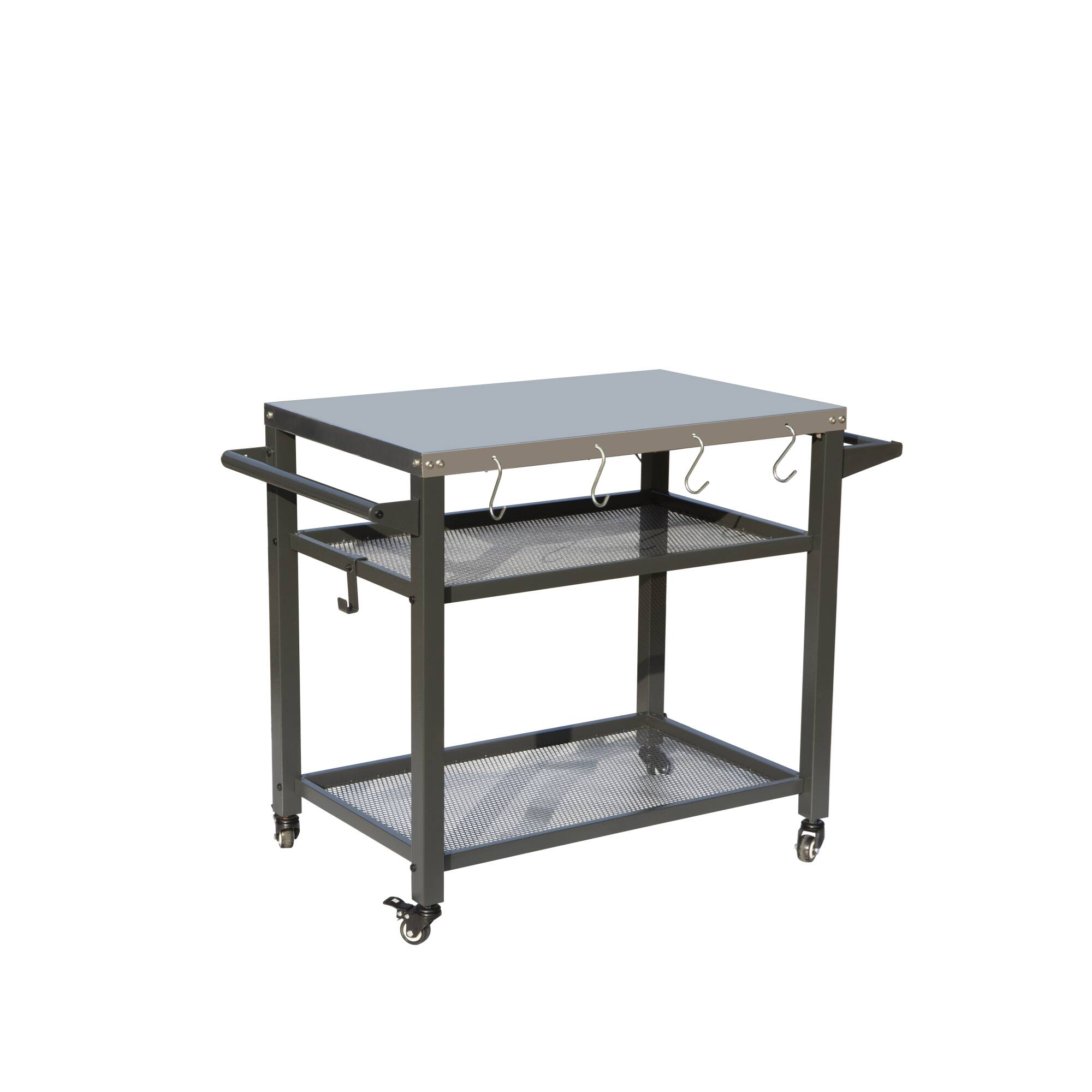 Front. Boyel Living - 3 Shelf Outdoor Grill Cart with Wheels Food Prep Table with Tool Hooks and Propane Tank Hook - Grey.
