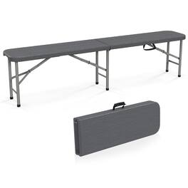 Gymax - 6 ft Plastic Folding Bench Portable Fold-in-Half Seat w/ 1320 LBS Capacity - Gray