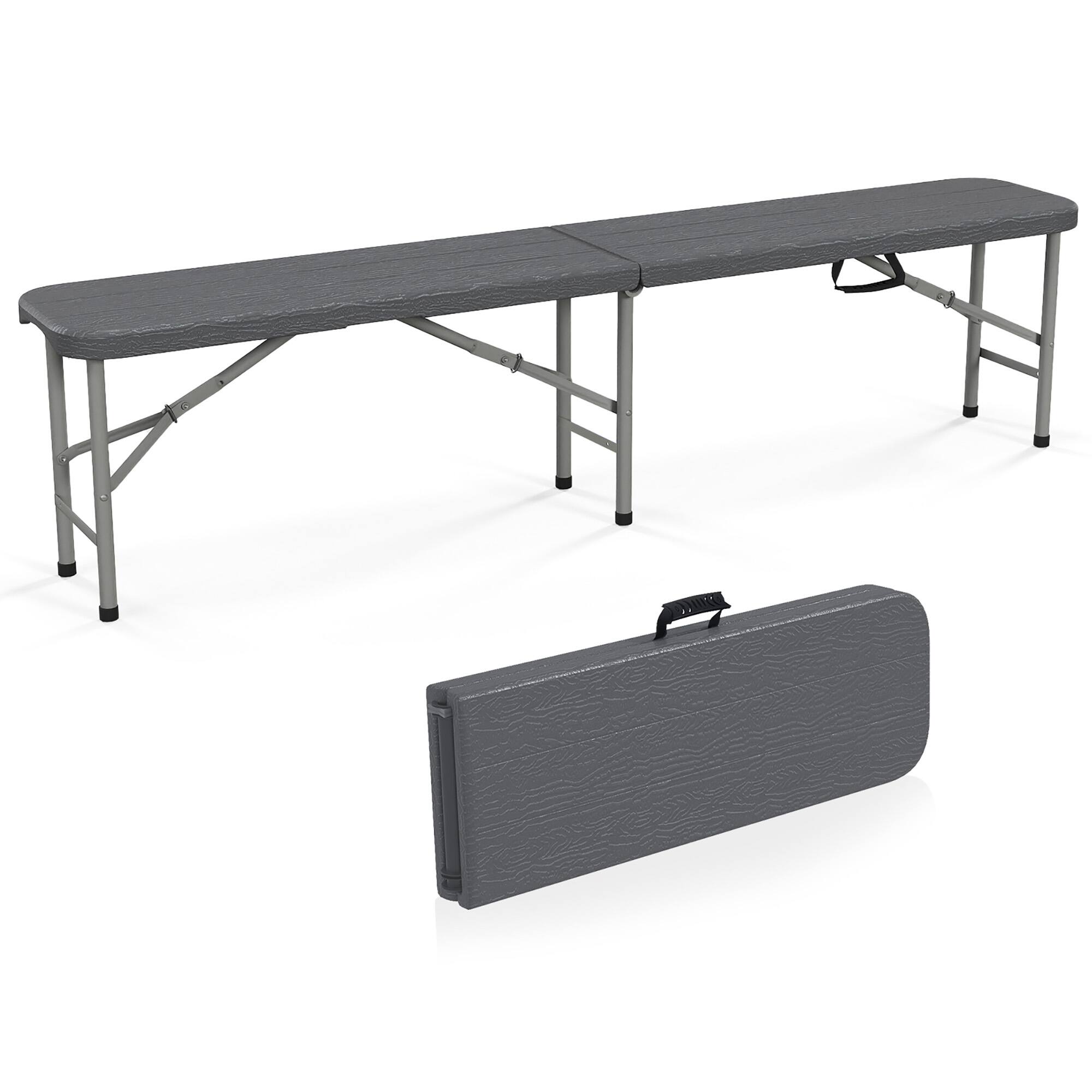 Front. Gymax - Gymax 6 ft Plastic Folding Bench Portable Fold-in-Half Seat w/ 1320 LBS Capacity Gray - Gray.