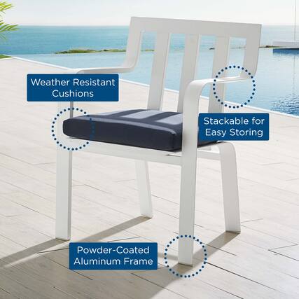 - Weather Resistant Cushions
- Stackable for Easy Storing
- Powder-Coated Aluminum Frame