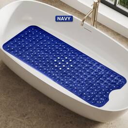 Lux Decor Collection - Bath Tub Mat 40x16 Inch Non-Slip, Quick-Dry Shower Mat with Suction Cups, Machine Washable Bathroom Safety Mat - Navy Blue