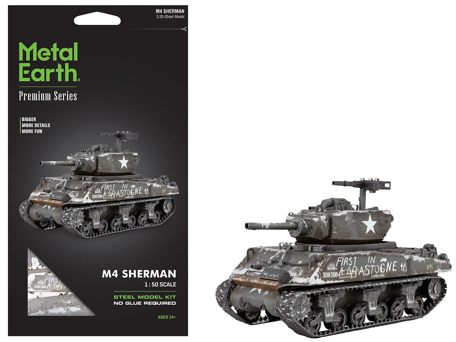 Model Kit United States M4 Sherman Tank (Moderate Difficulty) Steel Model by Metal Earth - Multicolor