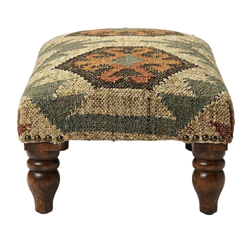 Left. Starlight Canyon Home - Rustic Jute Wrapped Accent Stool, Distressed Wood Footstool for Bedroom - Multi-Color.