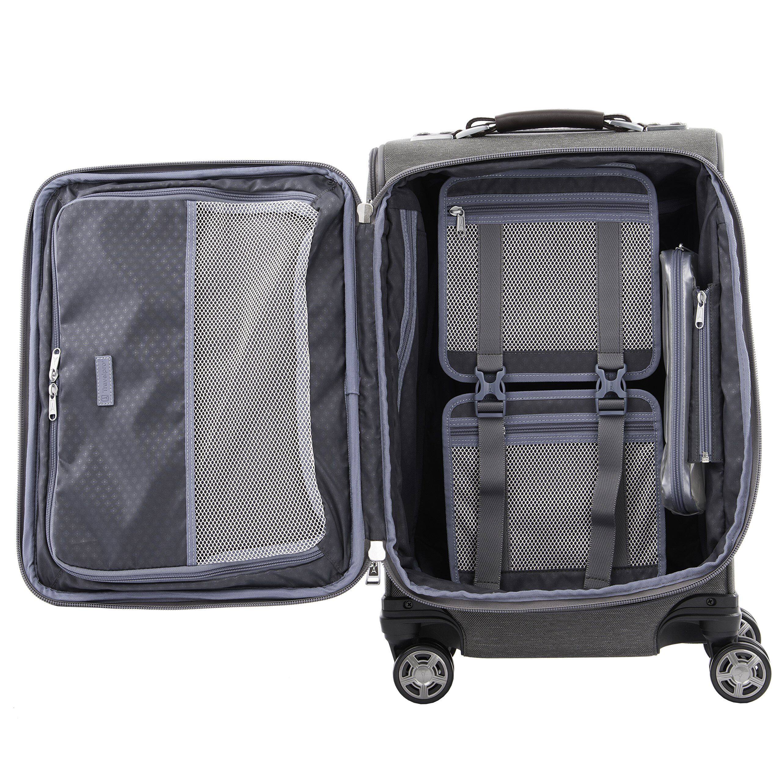 Back. Travelpro - Travelpro Platinum Elite Softside Expandable 20" Carry On Spinner - Vintage Grey.