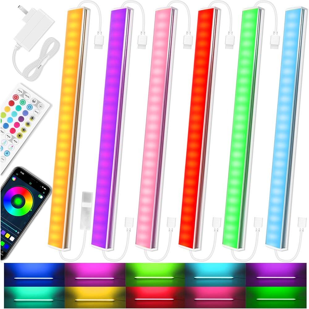 Front. RTMB - 6-Pack RGB Under Cabinet Lights – Dimmable, App & Remote Control, Plug-In LED.