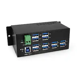 Coolgear - 12-Port USB Hub - Compact Design - USB Type-A - Screw Lock Compatible - 5Gbps - Ready to Mount on Surface or DIN Rail - Black