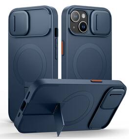 SURITCH - Bumper Case for iPhone 13/14 with Camera Cover, Kickstand, Compatible with MagSafe, Shockproof Slim Protective Cover - Deep Blue