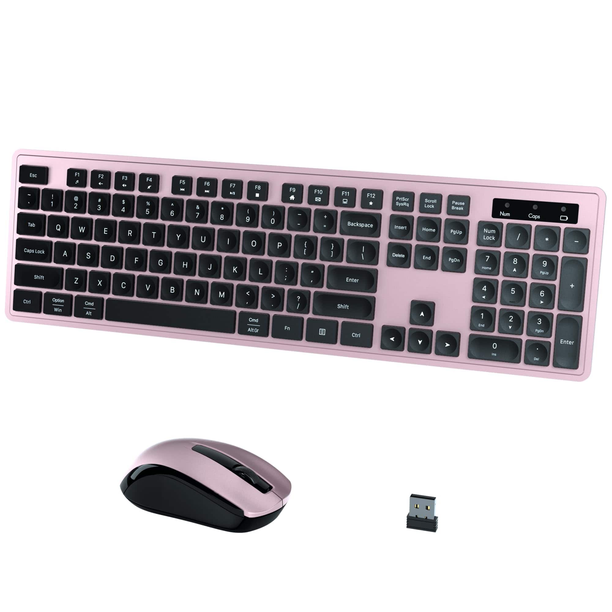 Earthley Blooms - Wireless And Mouse Combo 2.4ghz With Usb Receiver Water-dropping Keycaps Full Size Number Pad For Pc Laptop - Black-Pink
