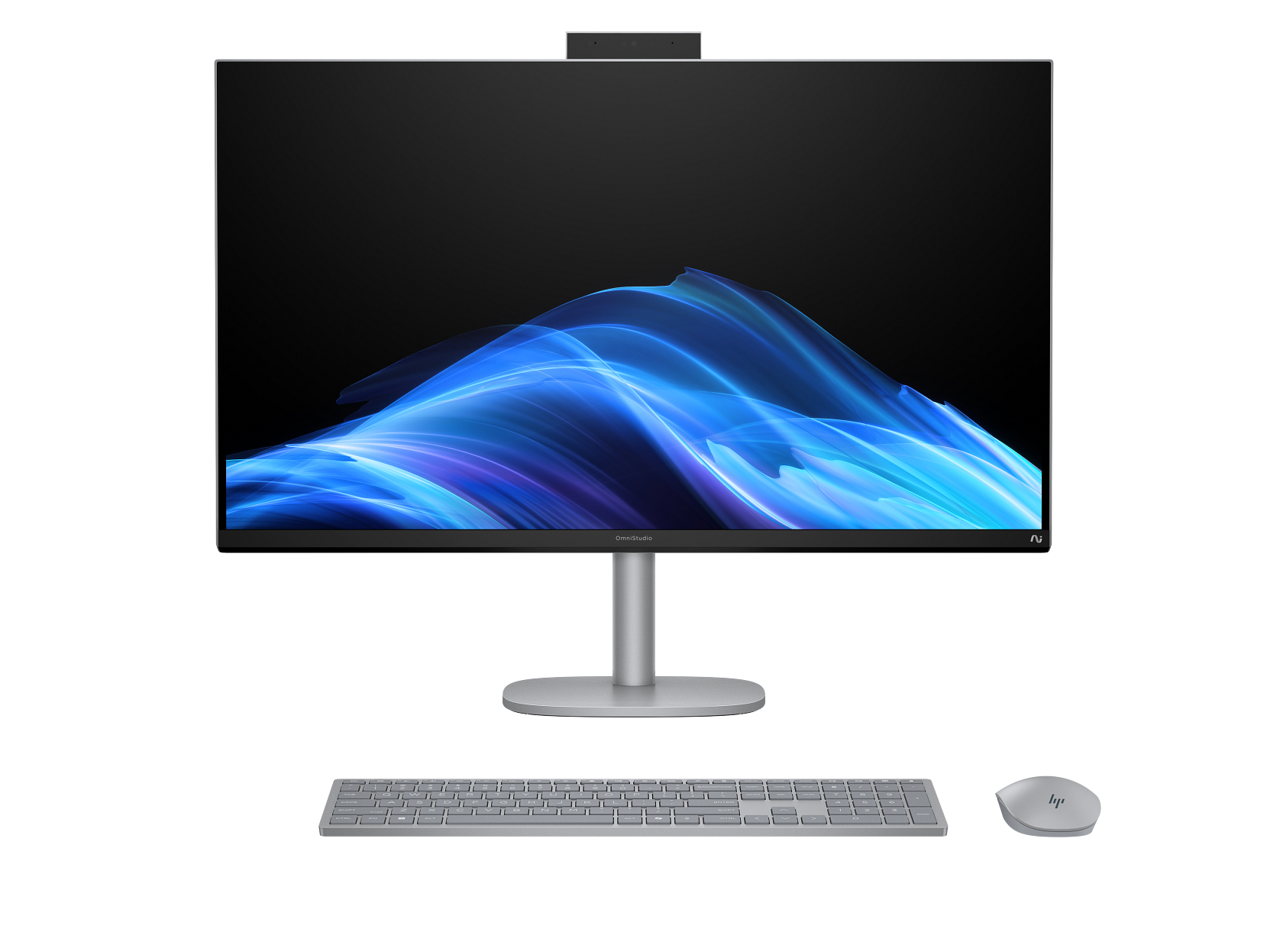Front. HP - HP OmniStudio X All-in-One Computer 31.5" 4K UHD Intel Core Ultra 7, 16 GB;1 TB - Meteor silver.
