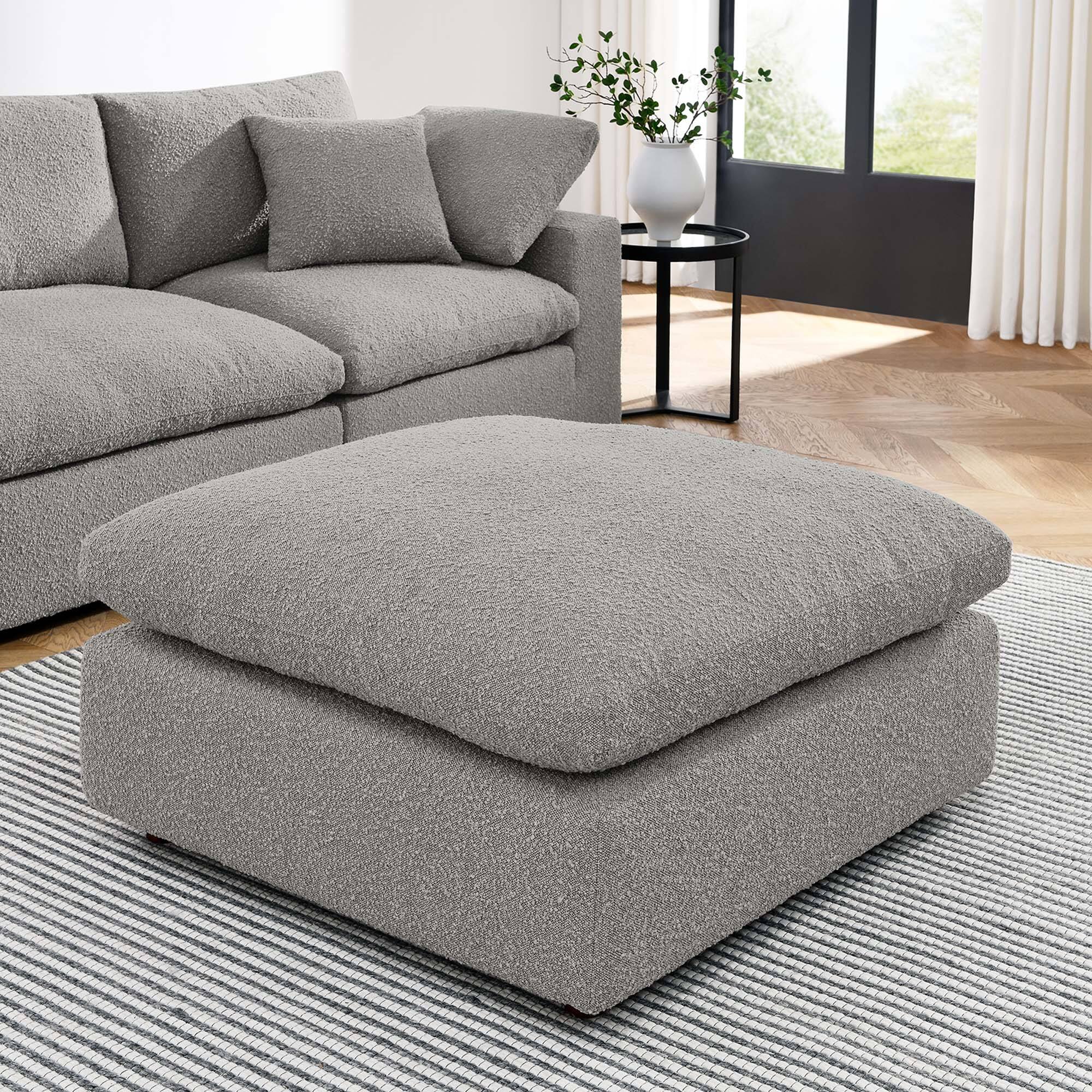 Front. Modway - Commix Down Filled Overstuffed Boucle Fabric Ottoman by Modway - EEI-6258-LGR.
