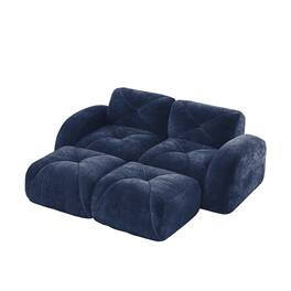 Boyel Living - 110 Inch Boneless Modular Sectional Sofa Velvet Tufted 32D Foam No Assembly Anti Slip For Study Home Theater - Blue