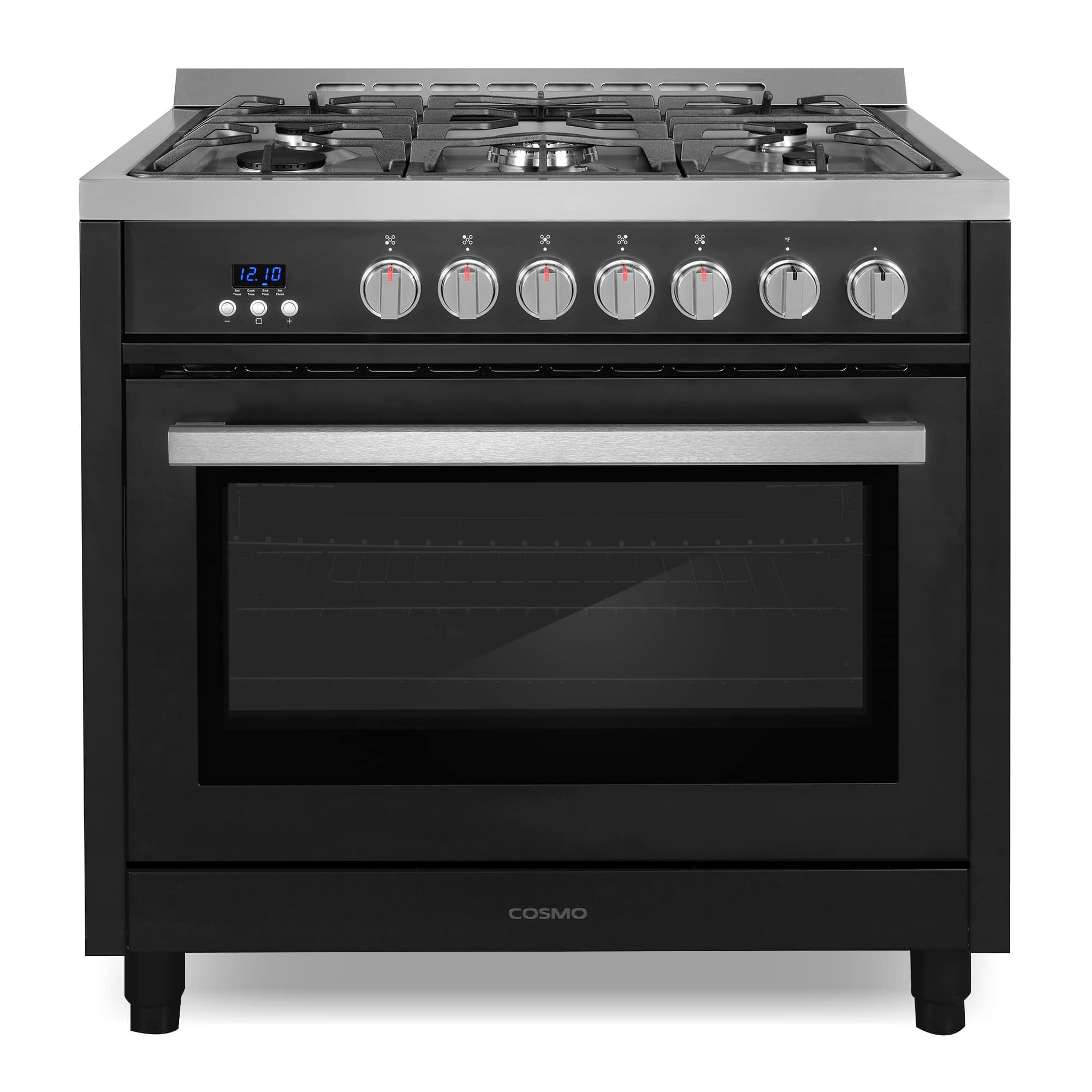 COSMO - COS-965AGFC-BKS 36 in. Nebula Collection 3.8 cu. ft. Gas Range, 5 Burners, Rapid Convection Oven, Cast Iron Grates - Matte Black