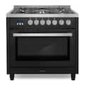 COSMO - COS-965AGFC-BKS 36 in. Nebula Collection 4.4 cu. ft. Gas Range, 5 Burners, Rapid Convection Oven, Cast Iron Grates - Matte Black