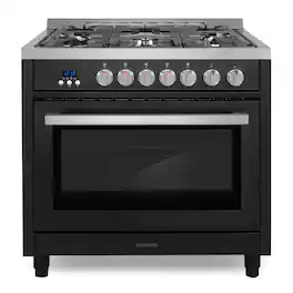 COSMO - COS-965AGFC-BKS 36 in. Nebula Collection 3.8 cu. ft. Gas Range, 5 Burners, Rapid Convection Oven, Cast Iron Grates - Matte Black