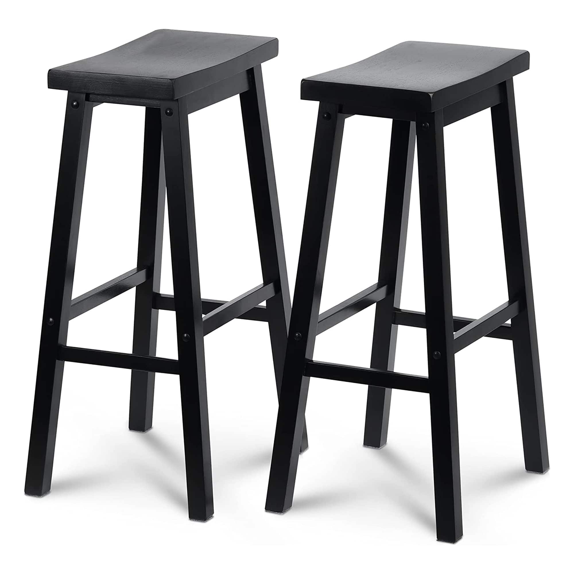 PJ Wood - Classic Saddle-Seat 29 Inch Tall Kitchen Counter Stools, Set of 2 - Black