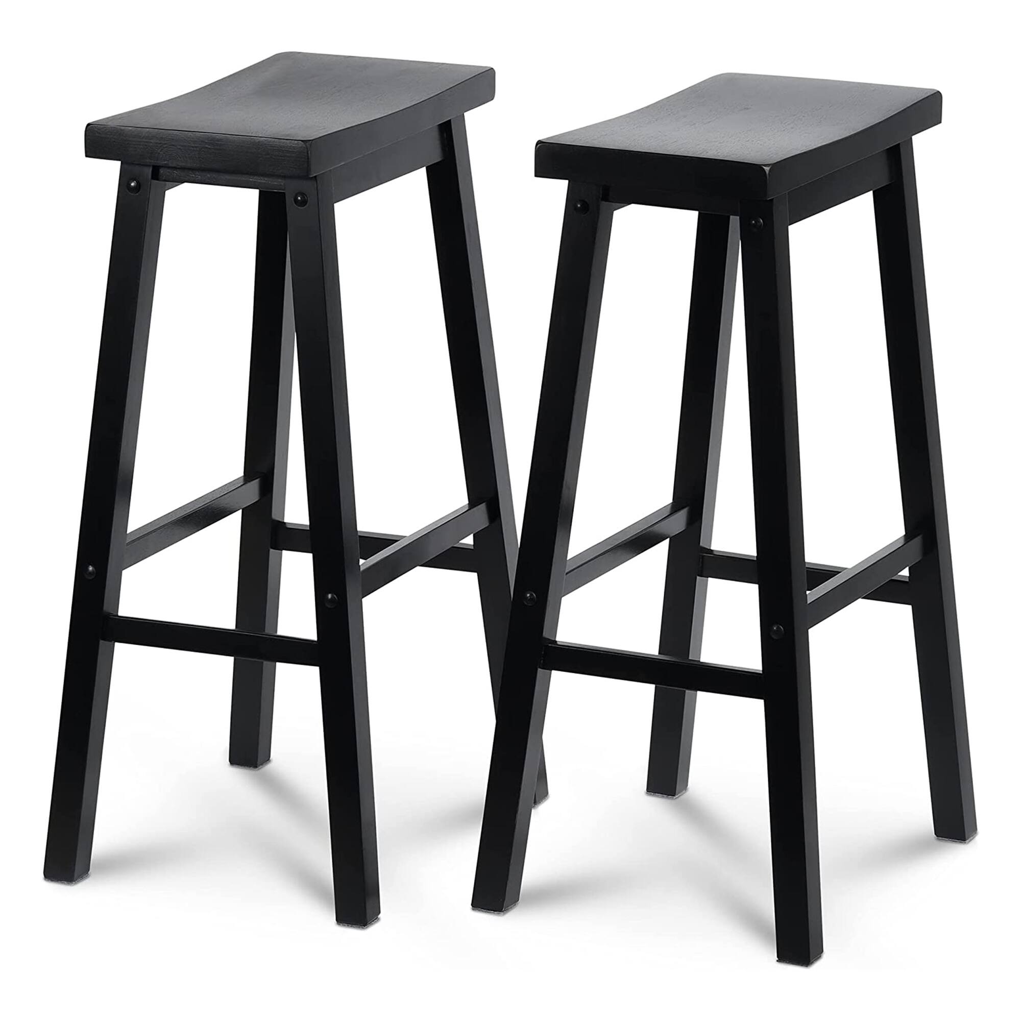 Front. PJ Wood - PJ Wood Classic Saddle-Seat 29 Inch Tall Kitchen Counter Stools, Black, Set of 2 - Black.