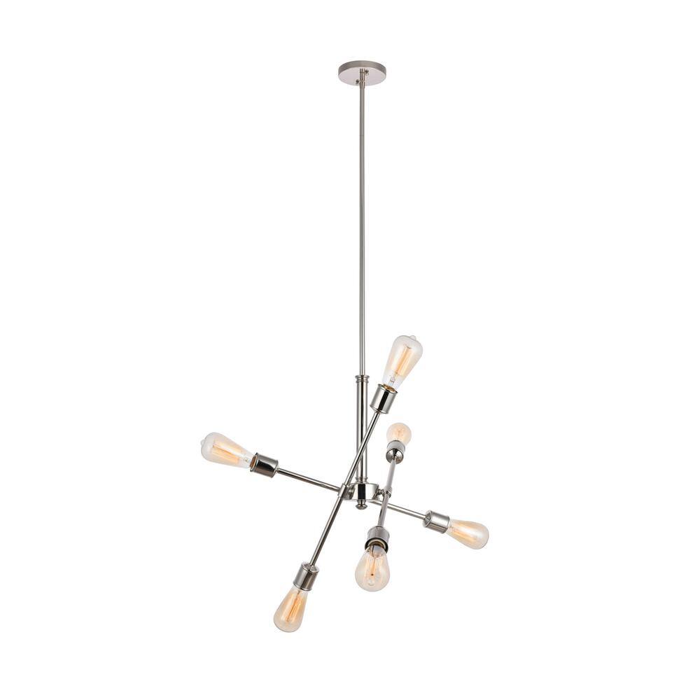 Alt View 2. Living District - Axel 6 Lights polished Nickel Pendant - Polished Nickel.