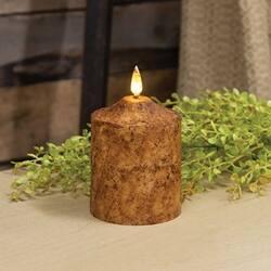 Angle. BreeBe - Burnt Ivory Flicker Flame Timer Cake Pillar - 4" - Ivory.