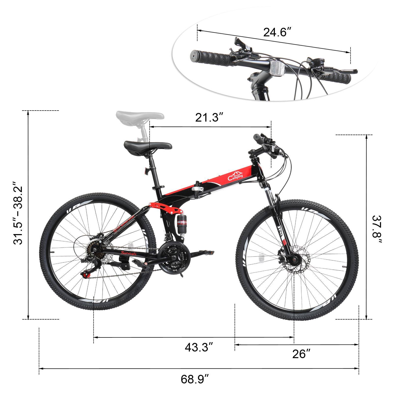 Back. Winado - Folding Mountain Bike Full Suspension 26" 21 Speeds Bicycle for Adult Men Women - Black.