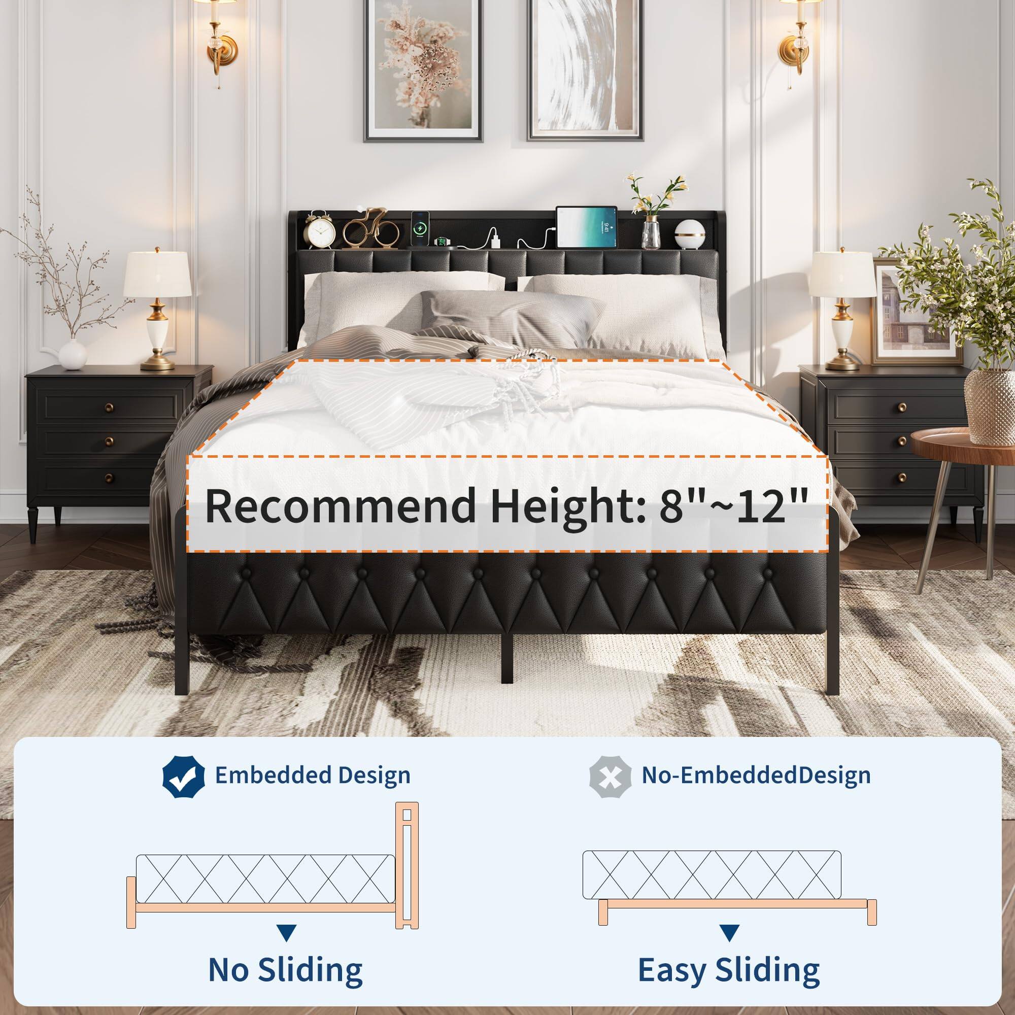 Recommend Height: 8"~12"

- Embedded Design: No Sliding
- No-Embedded Design: Easy Sliding