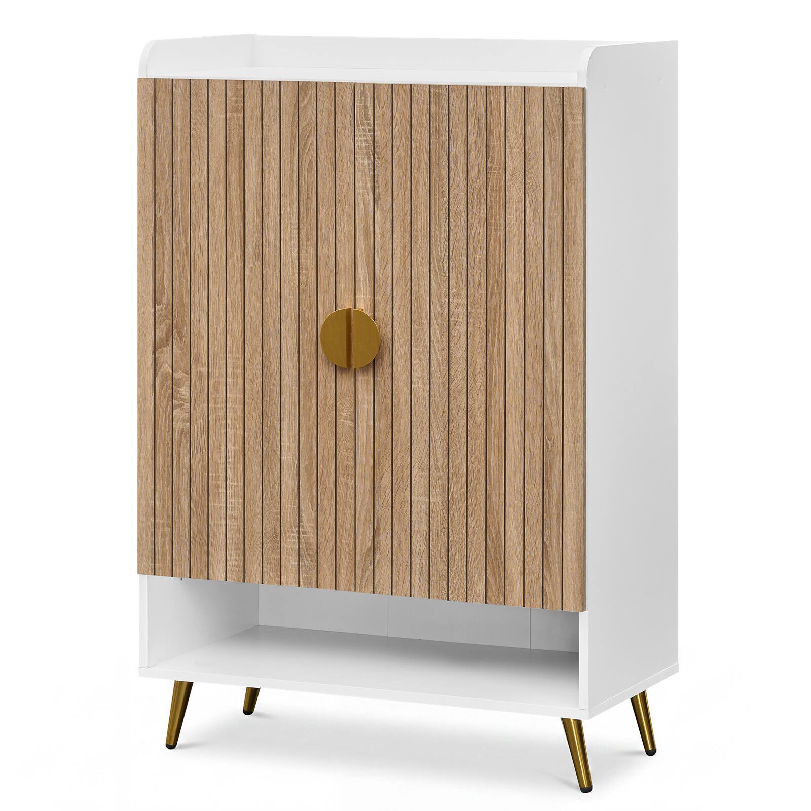 Alt View 9. Costway - Costway 44" 7-Tier Tall Shoe Storage Cabinet with Doors, Adjustable Shelves & Metal Legs - Natural + White.