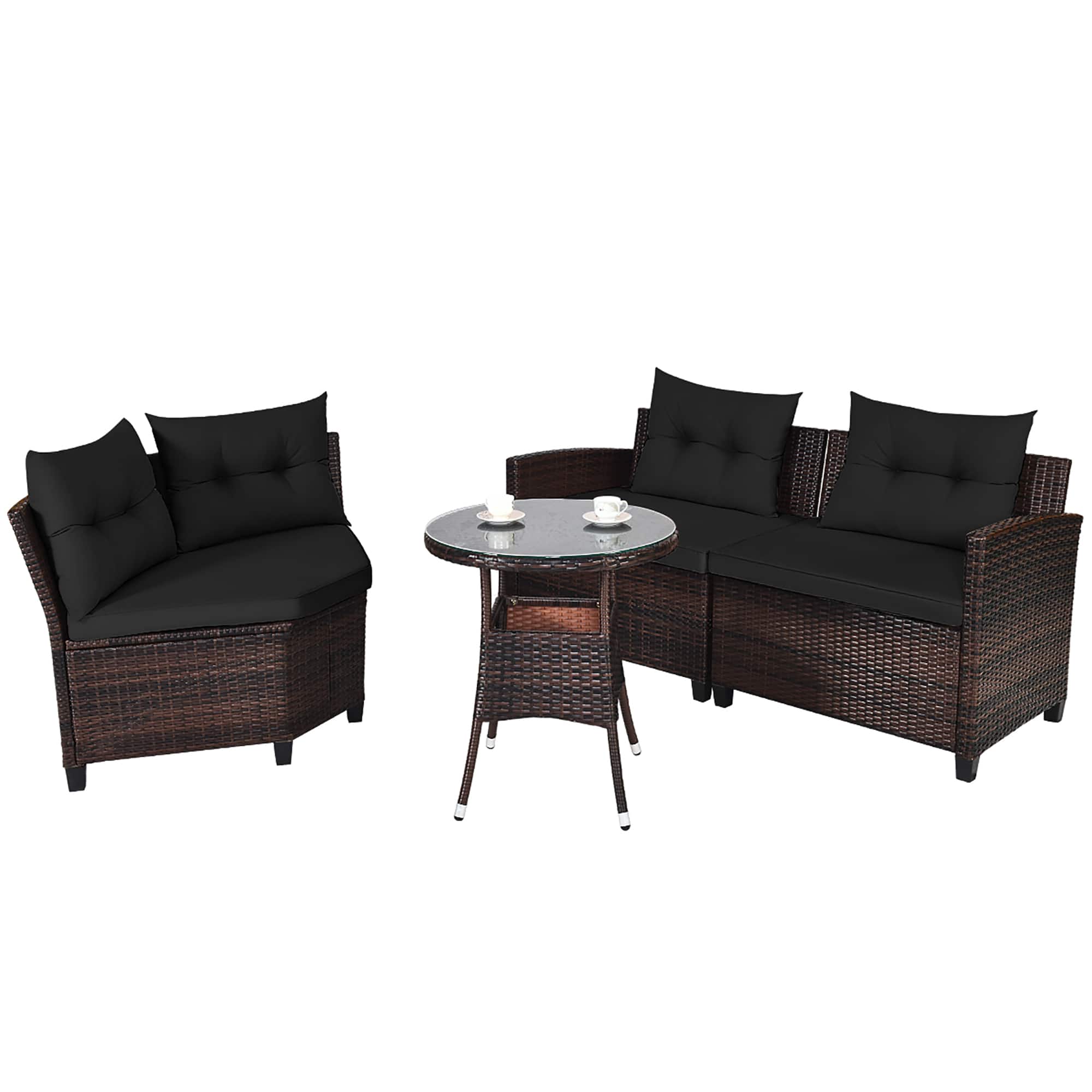 Front. Costway - 4PCS Outdoor Patio Rattan Furniture Set Cushioned Sofa Table - Dark Brown/Black.