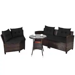 Costway - 4PCS Outdoor Patio Rattan Furniture Set Cushioned Sofa Table - Dark Brown/Black