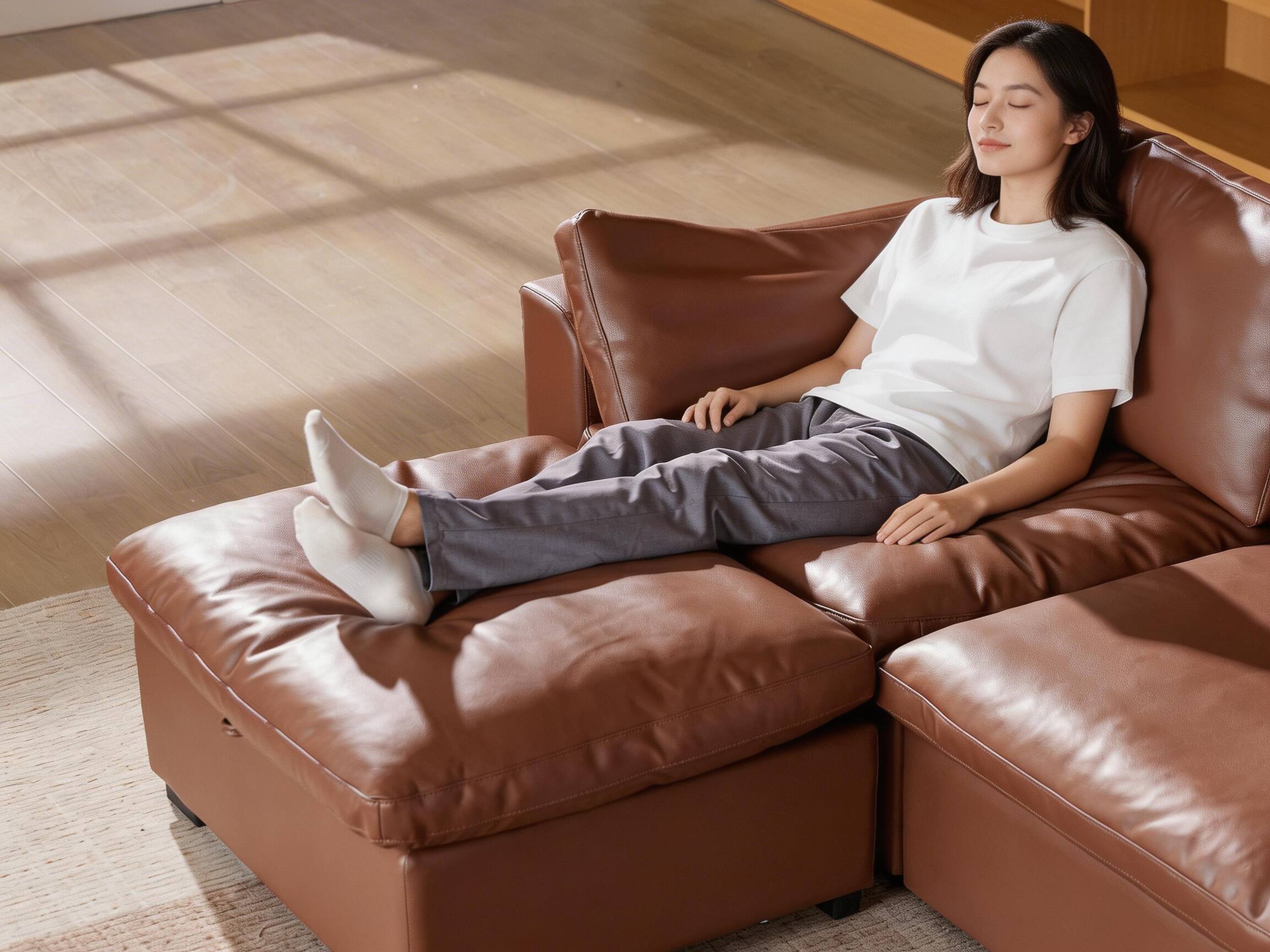 Back. Dyonery - Dyonery Large-sized down modular cloud sofa - leather imitation - brown. L-shaped 3+1 style. - Brown.