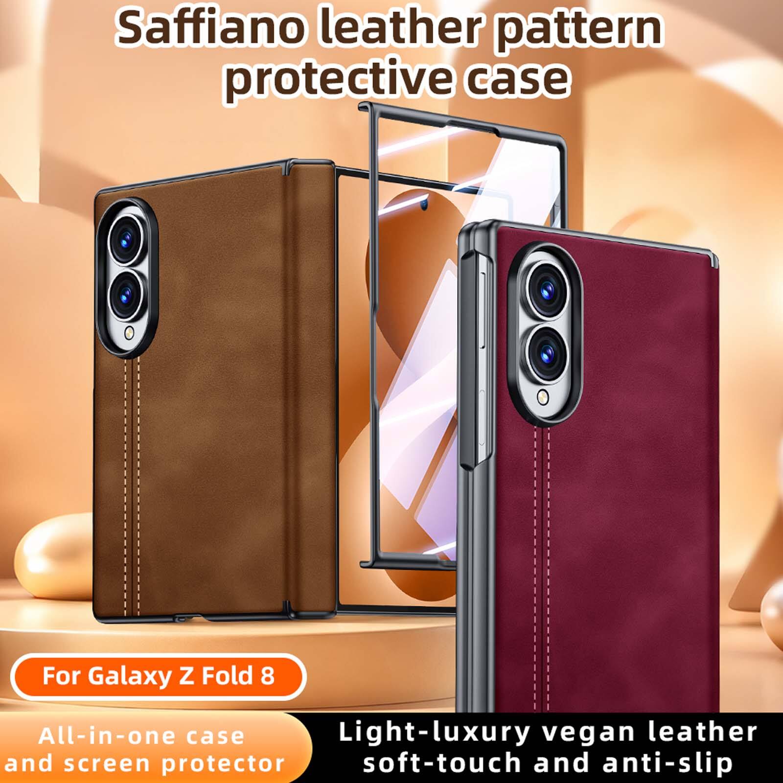 Saffiano leather pattern protective case  
For Galaxy Z Fold 8  
All-in-one case and screen protector  
Light-luxury vegan leather, soft-touch and anti-slip