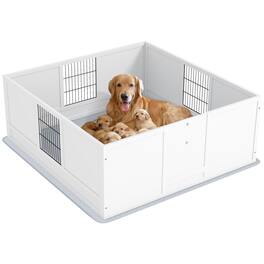 Pawhut - Whelping Box for Dogs, Box with Waterproof Pee Pad, Adjustable Height Door, Large Dogs, 49"x47"x19"