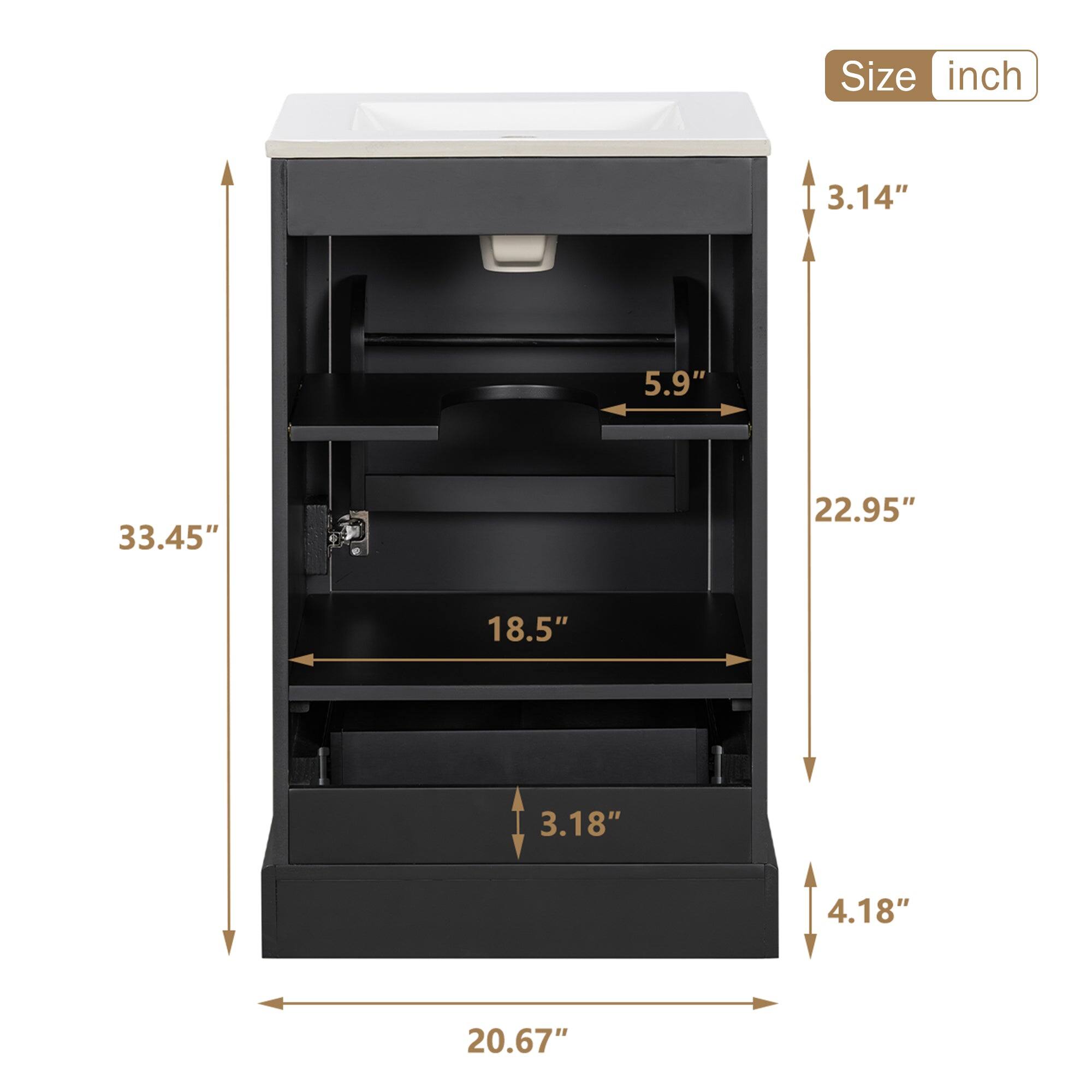 Size inch

- 33.45"
- 22.95"
- 18.5"
- 3.18"
- 4.18"
- 20.67"
- 3.14"
- 5.9"