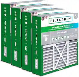 Filterbuy - 16x20x5 MERV 8 Dust & Allergy Defense, Pleated HVAC AC Furnace Air Filters Replacement for Honeywell & Lennox (4-Pack) - Silver