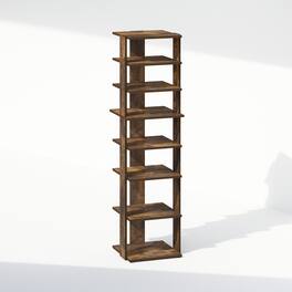 Furinno - Compact 8-Tier Vertical Space Saving Free Standing Corner Shelf, Display Rack, Amber Pine - Amber Pine
