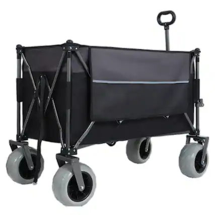 Front. Mondawe - 300L XL Folding Wagon Utility Carts w/ All-Terrain Wheels, Brakes and Cup Holders - Black.
