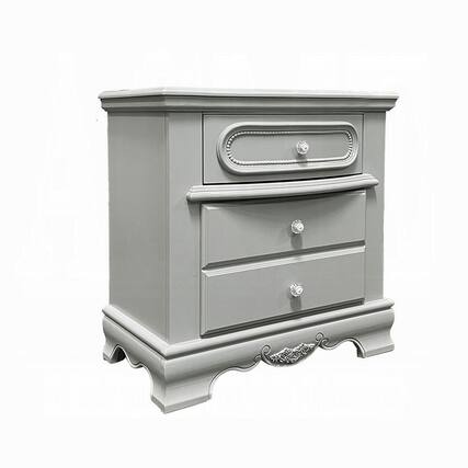 Front. Manhattan Lane - Auri Kids Nightstand, 3 Drawers and Scalloped Base - Gray, Silver.
