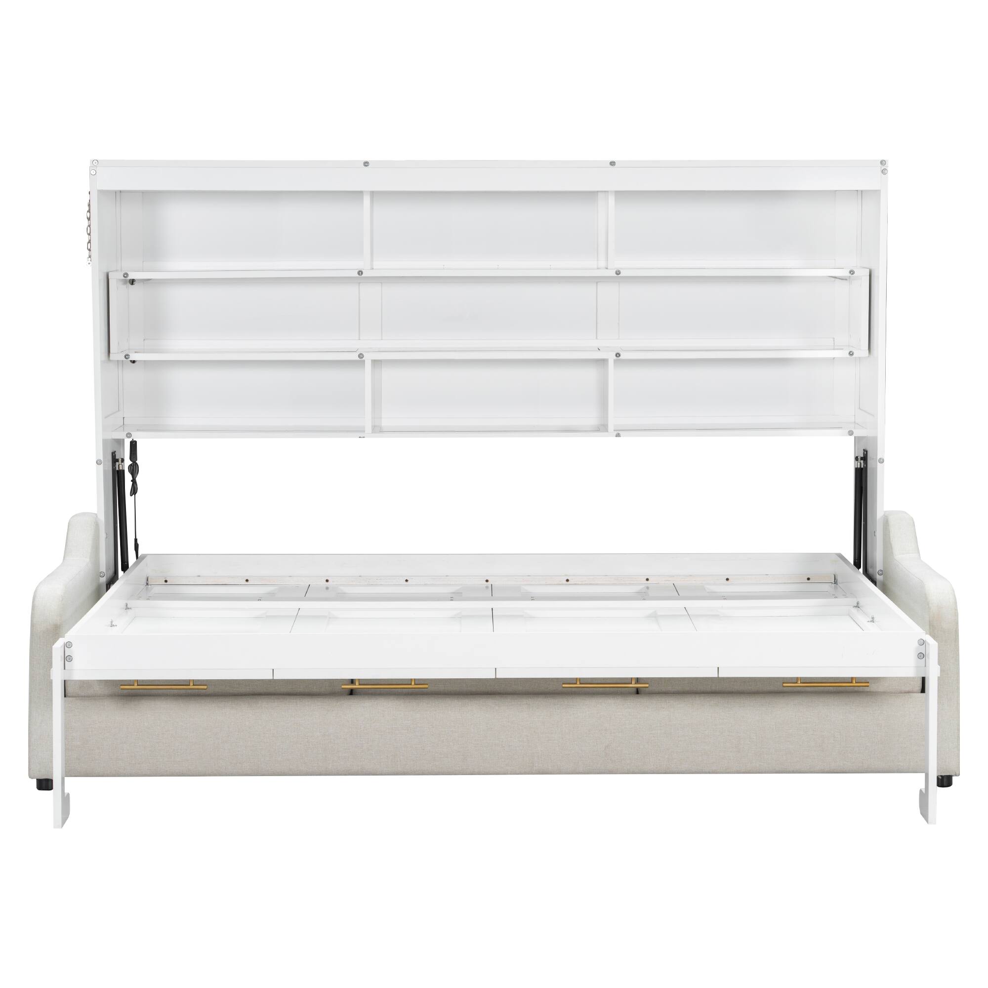 Alt View 4. Whisen - Full Size Murphy Bed with Folding Sofa, Integrated Storage Shelves and LED Lighting - Beige.