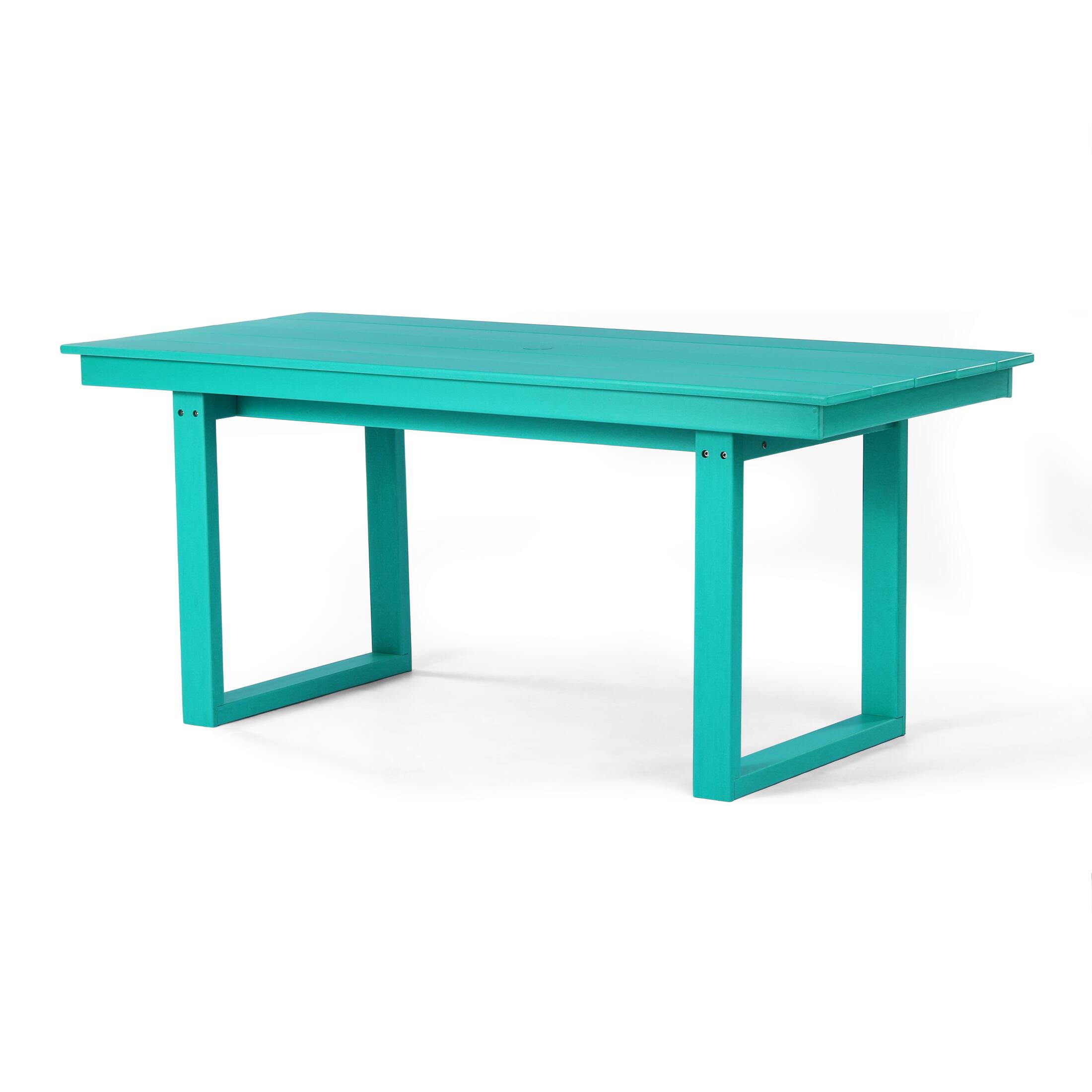 Back. WestinTrends - WestinTrends Paloma 7-Piece Modern HDPE Outdoor Patio Dining Table Set With Umbrella Hole - Turquoise.