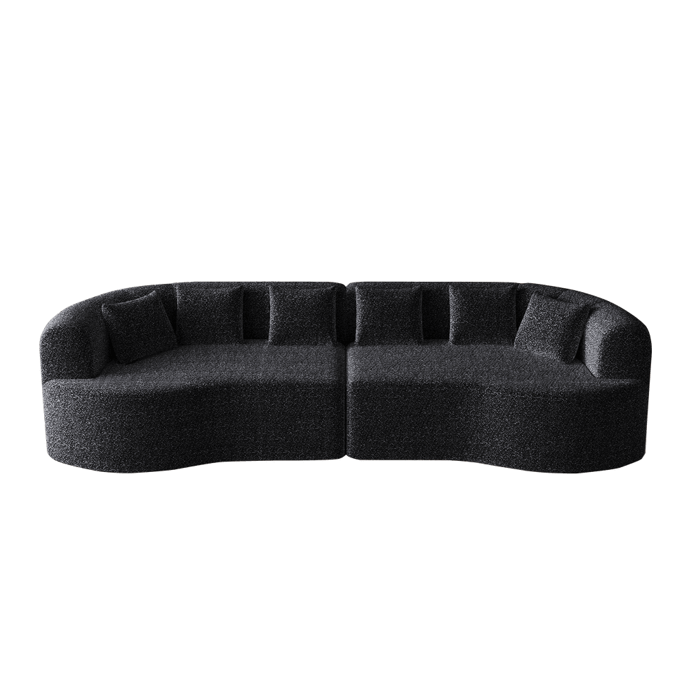 Alt View 7. Kadyn - 106.3" Curved Sectional Sofa, 4-Seater Corduroy Cloud Couch with 6 Pillows and Memory Foam - Black.