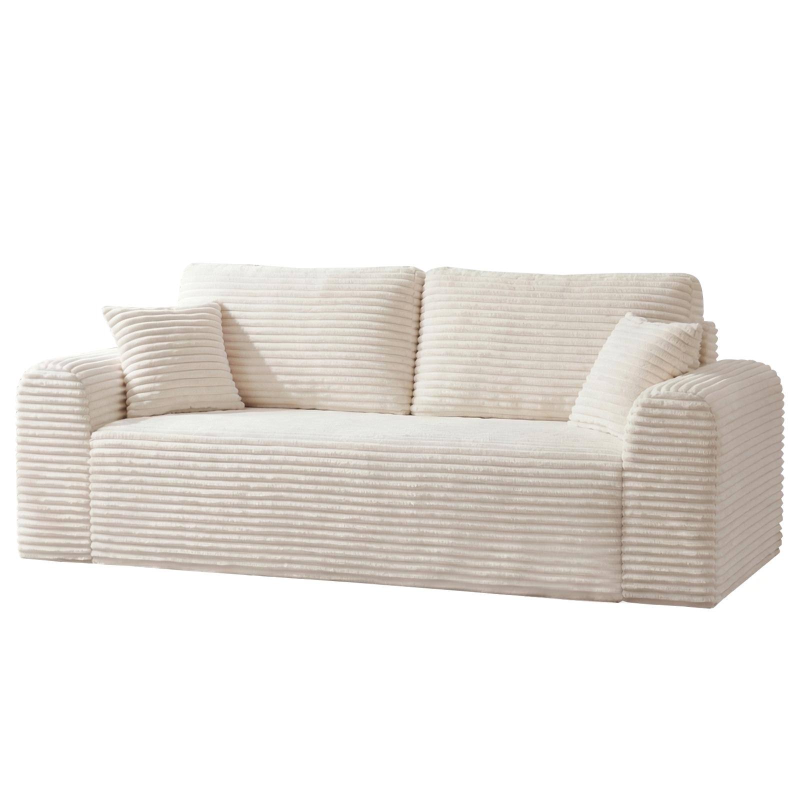 Left. Roomtec - 3 Seater Couch Corduroy Boneless Couches for Living Room26.4 inch Cloud Couch with Deep SeatComfy Floor Sofa with 2 - White.