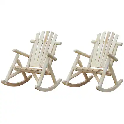 Front. Hivvago - FarmHouse Classical Fir Wood Rocking Adirondack Chair Natural - Set of 2 - Natural.
