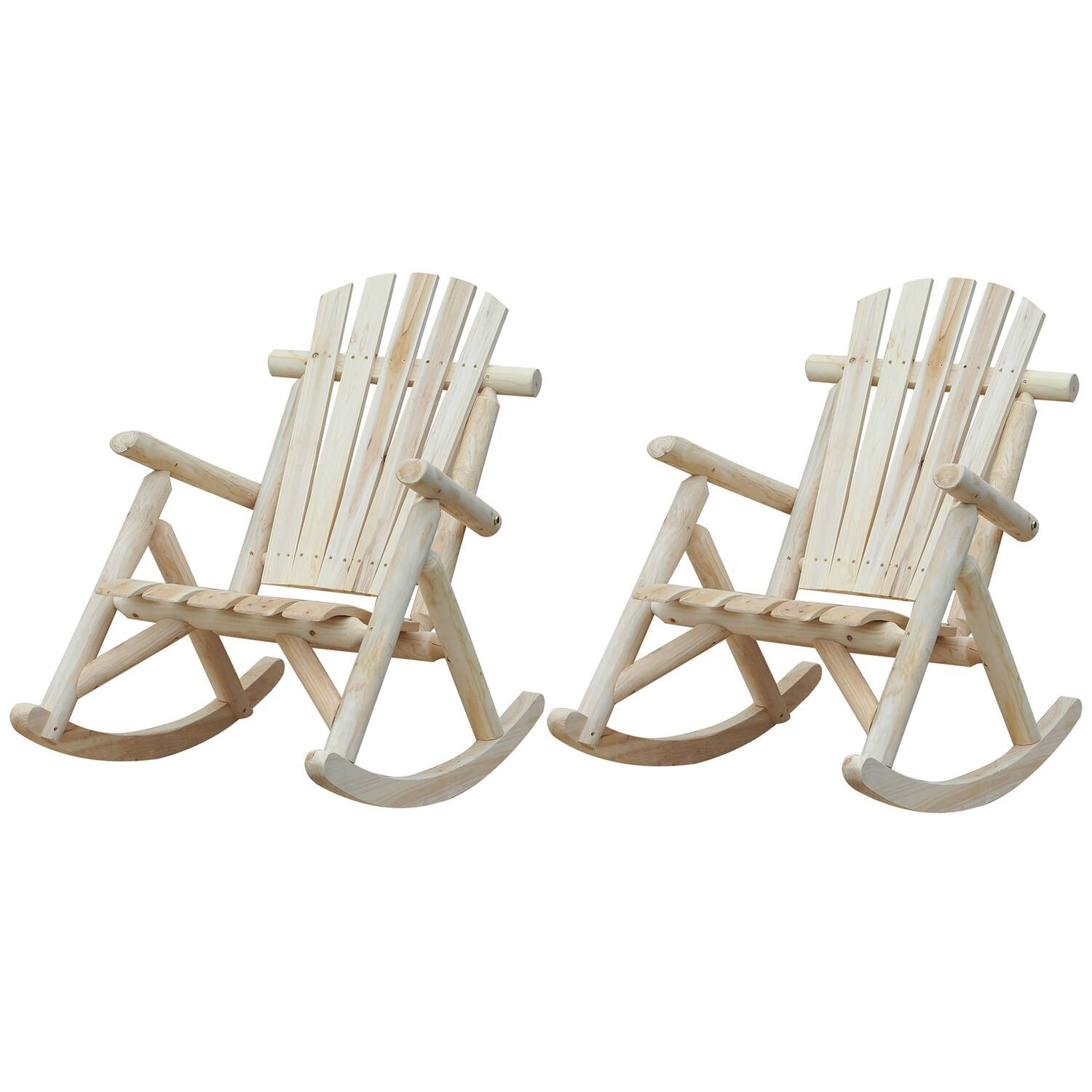 Front. Hivvago - FarmHouse Classical Fir Wood Rocking Adirondack Chair Natural - Set of 2 - Natural.